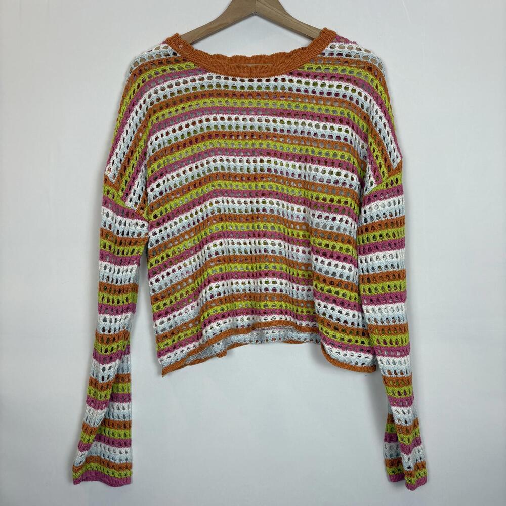 Pink Lily Open Knit Pink, Orange, and White Knit Summer Sweater Size: Large - Picture 6 of 6